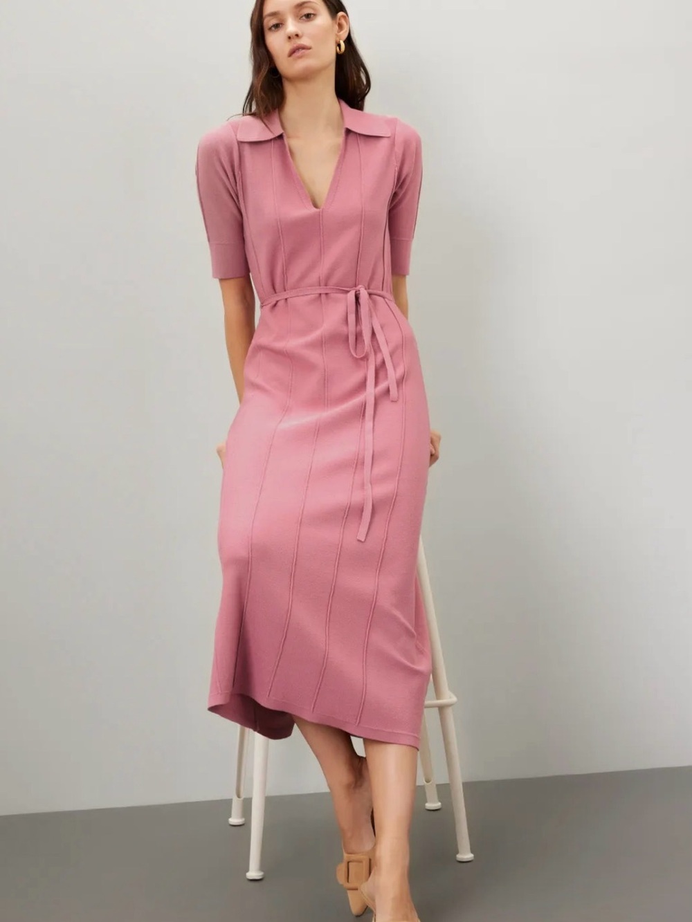 Adam Lippes Knit Collared Dress Pink Mauve